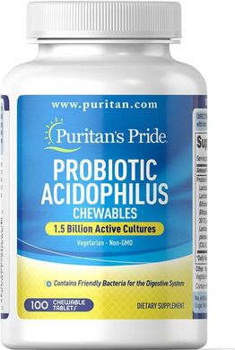 Пробіотик ацидофільний жувальний 1, 5 мільярда активних культу, Probiotic Acidophilus Chewables 15 Billion Active Cultures, Puritan's Pride, 100 жувальних