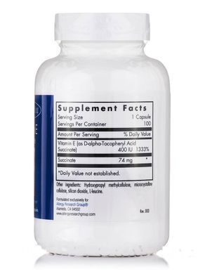 Vitamin E, Allergy Research Group, 100 Vegetarian Capsules