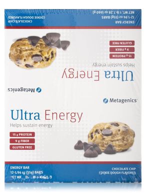 Энергетические батончики шоколадное тесто для печенья Metagenics (Ultra Energy Bar Chocolate Chip Cookie Dough Flavored) 12 батончиков по 55 г купить в Киеве и Украине