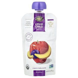 Love Child Organics, Organic Baby Puree, 6 Months+, Apples, Bananas, Blueberries, 4 oz (113 g) купить в Киеве и Украине