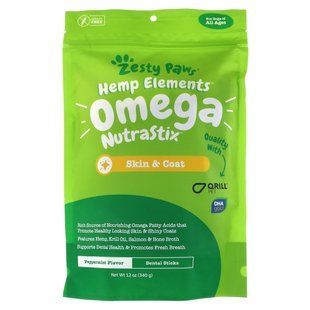 Zesty Paws, Hemp Elements, Omega NutraStix для собак, для всех возрастов, мята перечная, 12 унций (340 г) купить в Киеве и Украине