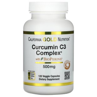 Куркумин комплекс с биоперином формула поддержки при воспалении California Gold Nutrition (Curcumin C3 Complex with BioPerine) 500 мг 120 вегетарианских капсул купить в Киеве и Украине