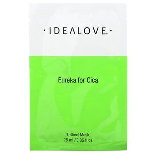 Idealove, Eureka for Cica, тканинна косметична маска з екстрактом готу колу, 1 шт., 25 мл (0,85 рідк. унції)
