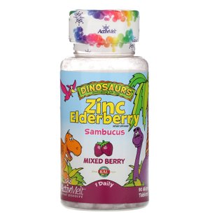 Цинк и бузина для здоровой иммунной поддержки для детей, Dinosaurs Zinc Elderberry ActivMelt Healthy Immune Support for Kids, KAL, 90 микротаблеток купить в Киеве и Украине