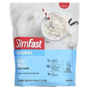 SlimFast, Original, замінник їжі, суміш для приготування коктейлю, французька ваніль, 1,35 кг (2,98 фунта)