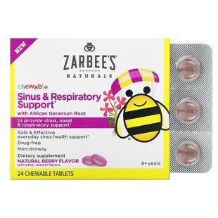 Zarbee's, Підтримка носових пазух та органів дихання з коренем африканської герані, натуральні ягоди, 24 жувальні таблетки