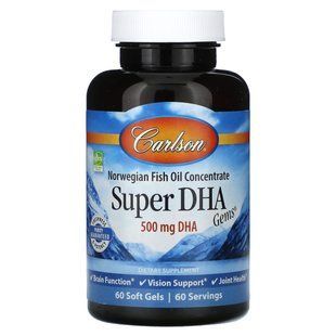 Carlson, Super DHA Gems, 500 mg, 60 Soft Gels купить в Киеве и Украине
