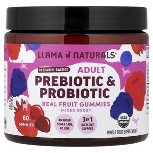 Llama Naturals, жувальні таблетки з пребіотиками й пробіотиками для дорослих, ягідна суміш, 60 жувальних таблеток