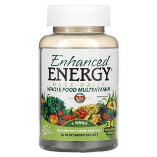 Мультивітаміни з цільних продуктів з дозуванням 1 раз в день, Enhanced Energy Once Daily Whole Food Multivitamin, KAL, 60 рослинних таблеток