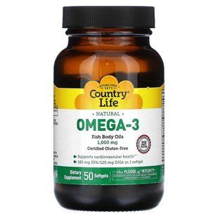 Country Life, Natural Omega-3, 1,000 mg, 50 Softgels купить в Киеве и Украине