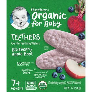 Мягкие зубные вафли, 7+ месяцев, черничная яблочная свекла, Organic Teethers, Gentle Teething Wafers, 7+ Months, Blueberry Apple Beet, Gerber, 48 г купить в Киеве и Украине
