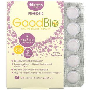 BioSchwartz, GoodBio, daily probiotic for children, grape, 30 chewable tablets.