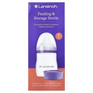 Lansinoh, Feeding & Storage Bottle, 1 Month+, Slow Flow, 3 Piece