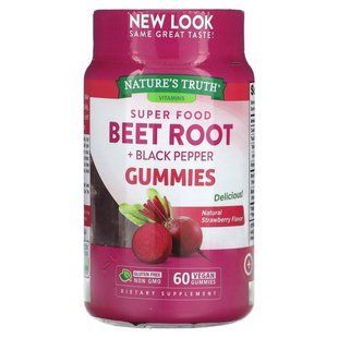 Nature's Truth, Super Food Beet Root + Black Pepper, Natural Strawberry, 60 Vegan Gummies купить в Киеве и Украине