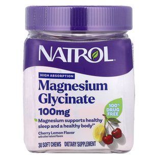 Natrol, Magnesium Glycinate, High Absorption, Cherry Lemon, 100 mg, 30 Soft Chews купить в Киеве и Украине