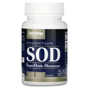 Супероксиддисмутаза (СОД), SOD Superoxide Dismutase Antioxidant Enzyme, Jarrow Formulas, 20 мг, 60 растительных капсул купить в Киеве и Украине