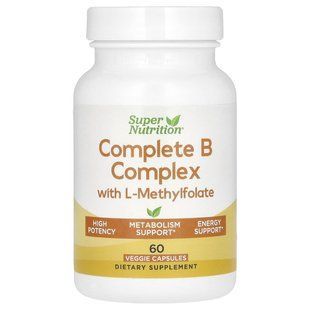 Super Nutrition, Complete B Complex with L-Methylfolate, 60 Veggie Capsules купить в Киеве и Украине