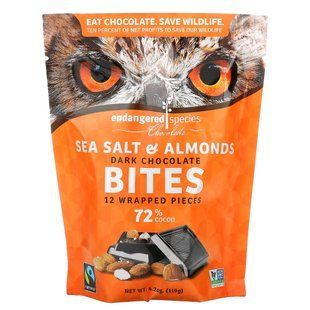 Dark chocolate bites, sea salt and almonds, 12 pieces per package, 119 g