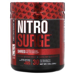 Jacked Factory, Nitro Surge, термогенний передтренувальний комплекс, фруктовий пунш, 7,93 унції (7,93&nbsp;унції)