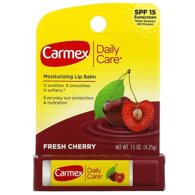 Carmex, Daily Care, зволожуючий бальзам для губ, свіжа вишня, SPF 15, 4,25 г (0,15 унції)