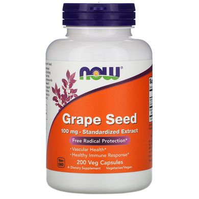 Екстракт виноградних кісточок Now Foods (Grape Seed) 100 мг 200 капсул