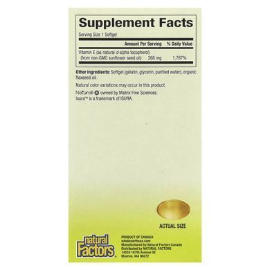 Вітамін Е соняшниковий Natural Factors (Vitamin E) 400 МО 90 капсул