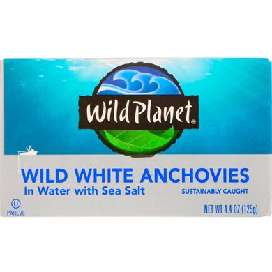 Виловлені в диких умовах білі анчоуси в воді з морською сіллю, Wild Planet, 4,4 унц (125 г)
