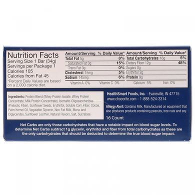 ChocoRite, білкові батончики зі смаком помадок з потрійним шоколадом, HealthSmart Foods, Inc, 16 батончиків по 1,2 унції (34 г)