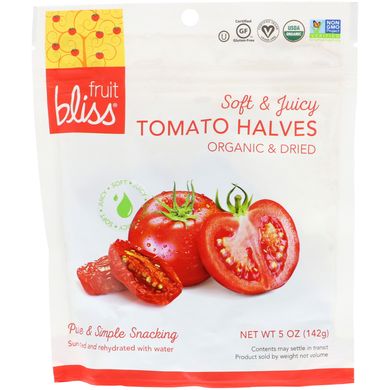 Органические турецкие половинки томатов, Fruit Bliss, 5 унций (142 г) купить в Киеве и Украине