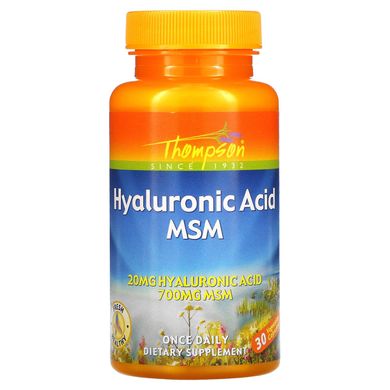 Гіалуронова кислота та МСМ Thompson (Hyaluronic Acid MSM) 30 рослинних капсул