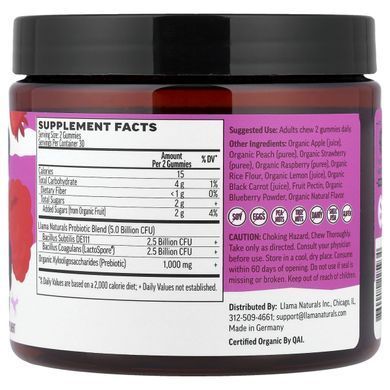 Llama Naturals, для взрослых, пребиотики и пробиотики, жевательные таблетки из натуральных фруктов, со вкусом ягодного ассорти, 60 жевательных таблеток купить в Киеве и Украине