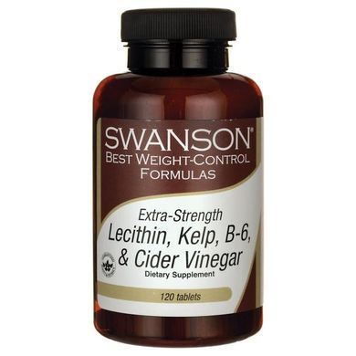 Сильний лецитин, ламінарія, B-6 і яблучний оцет Extra Strength Lecithin, Kelp, B-6,Cider Vinegar, Swanson, 120 таблеток