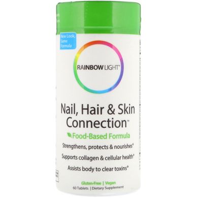 Мультивітаміни для нігтів, волосся та шкіри, формула на основі продуктів харчування, Nail, Hair & Skin Connection, Rainbow Light, 60 таблеток