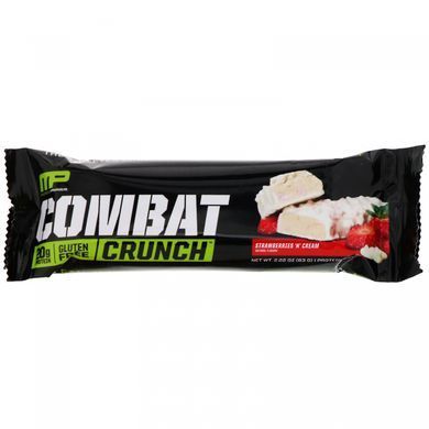 Полуниця з вершками, Combat Crunch, MusclePharm, 12 батончиків, 63 г (2,22 унції) кожен