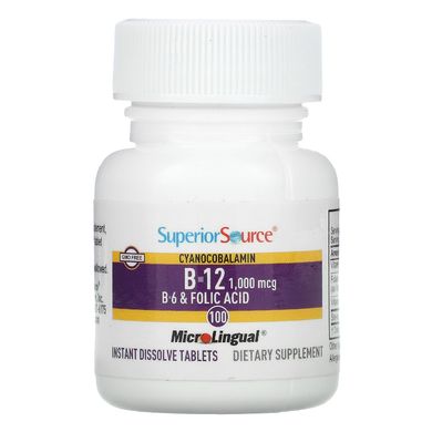 Superior Source, Ціанокобаламін B-12, 1000 мкг, 100 таблеток, що швидко розчиняються.