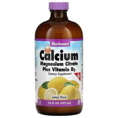 Рідкий кальцій цитрат магнію + вітамін D3 Bluebonnet Nutrition (Liquid Calcium Magnesium Citrate Plus Vitamin D3) 472 мл зі смаком лимона
