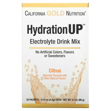 Суміш для напою з електролітами Цитрус California Gold Nutrition (HydrationUP Electrolyte Drink Mix Citrus) 20 пакетиків по 44 г