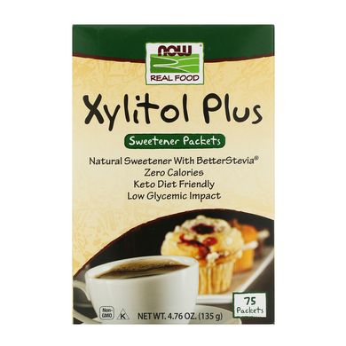 Ксилітол цукрозамінник плюс Now Foods (Xylitol Plus) 75 пакетів 135 г