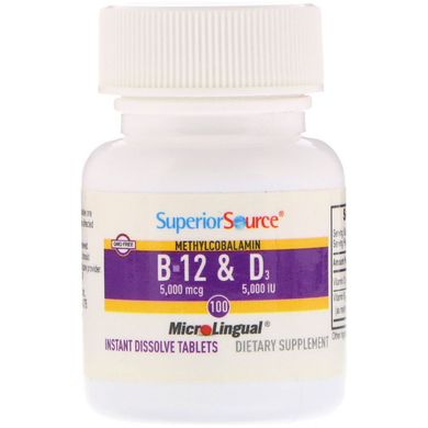 Вітамін B12 і D3 Superior Source (Methylcobalamin Vitamin B12 and D3) 5000 мкг / 5000 МО 100 таблеток