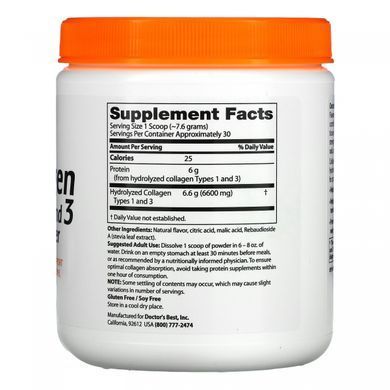 Коллаген тип 1 и 3 со вкусом персика порошок Doctor's Best (Collagen) 228 г купить в Киеве и Украине