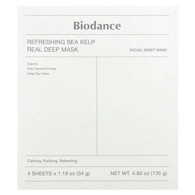 Biodance, Refreshing Sea Kelp Real Deep Beauty Mask, 4 Sheets, 1.19 oz (34 g) Each