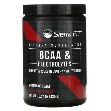 Амінокислоти з розгалуженими ланцюгами (BCAA) і електроліти, 7 г BCAA, фруктовий пунш, Sierra Fit, 435 г