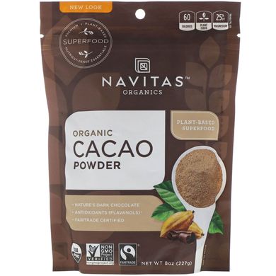 Органічний порошок какао, Navitas Organics, 227 г