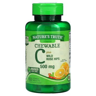 Nature's Truth, Жувальні вітаміни С та шипи шипшини, натуральний апельсин, 500 мг, 60 жувальних таблеток
