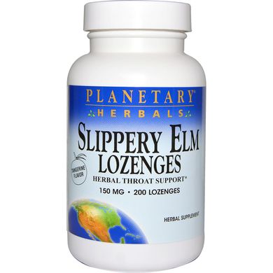 Слизький в'яз Planetary Herbals (Slippery Elm Lozenges) 150 мг 200 льодяників зі смаком мандарина