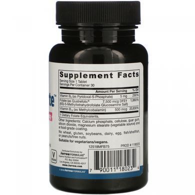 Фолат форте, метілфолат + метил B12 + P-5-P, Folate Forte, Methyl Folate + Methyl B12 + P-5-P, Jarrow Formulas, 30 таблеток