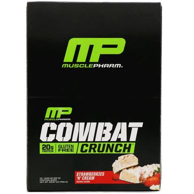 Полуниця з вершками, Combat Crunch, MusclePharm, 12 батончиків, 63 г (2,22 унції) кожен