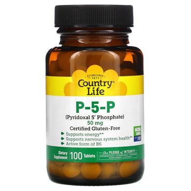 P-5-P Пиридоксальфосфат Country Life (P-5-P Pyridoxal 5' Phosphate) 50 мг 100 таблеток купить в Киеве и Украине