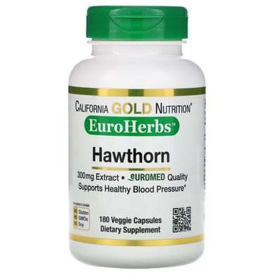 Екстракт глоду California Gold Nutrition (Hawthorn Extract EuroHerbs European Quality) 300 мг 180 вегетаріанських капсул