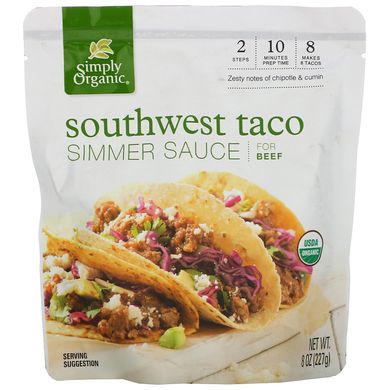 Органічний соус повільної варіння, Southwest Taco, для яловичини, Simply Organic, 8 унц (227 м)